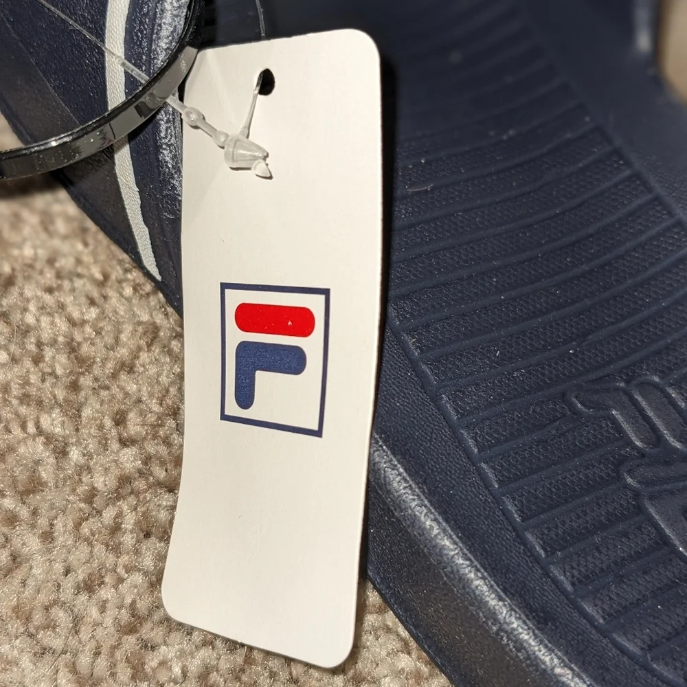 FILA Kids Child Black‎ White Logo Slides Flip Flops Sandals Size 13 NWT